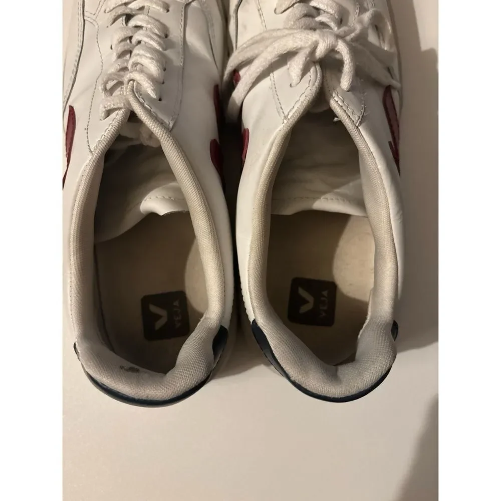 Veja V-12 Retro Low Top Leather Sneakers ~Extra White Marsala Nautico Size 11.5